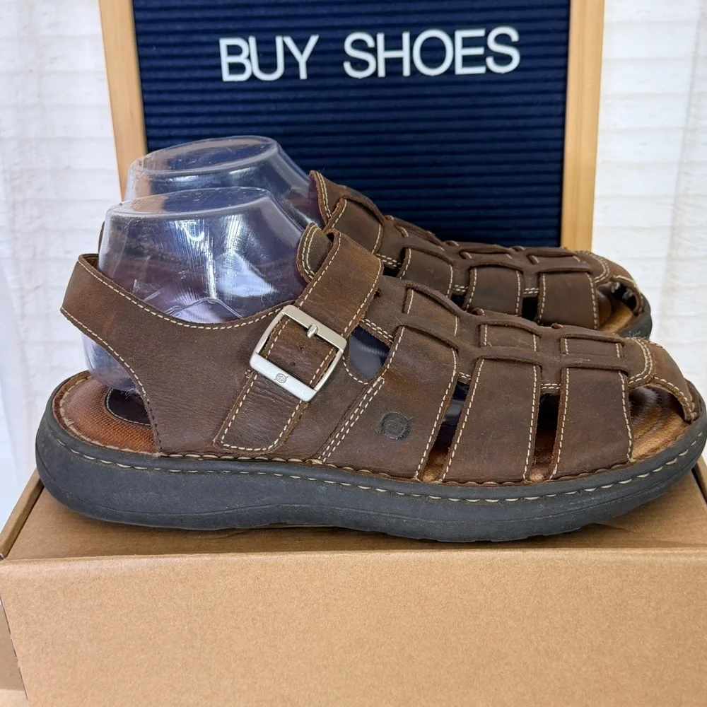 Born Mens Fisherman Sandals Size 10 M Brown Leather‎ GUC! (Bin B8)